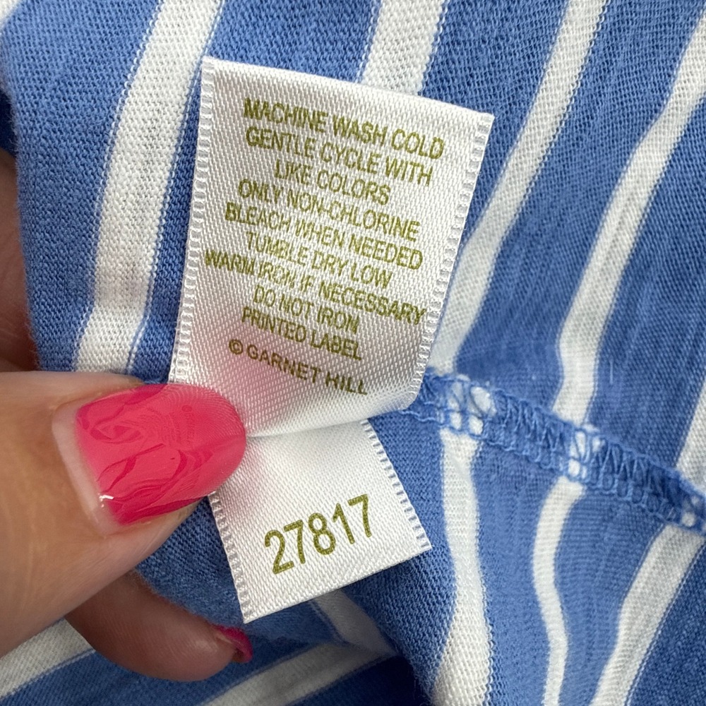 Garnet Hill Blue‎ White Striped 100% Cotton Pocket Shift Dress Medium 3/4 Sleeve - Picture 8 of 9